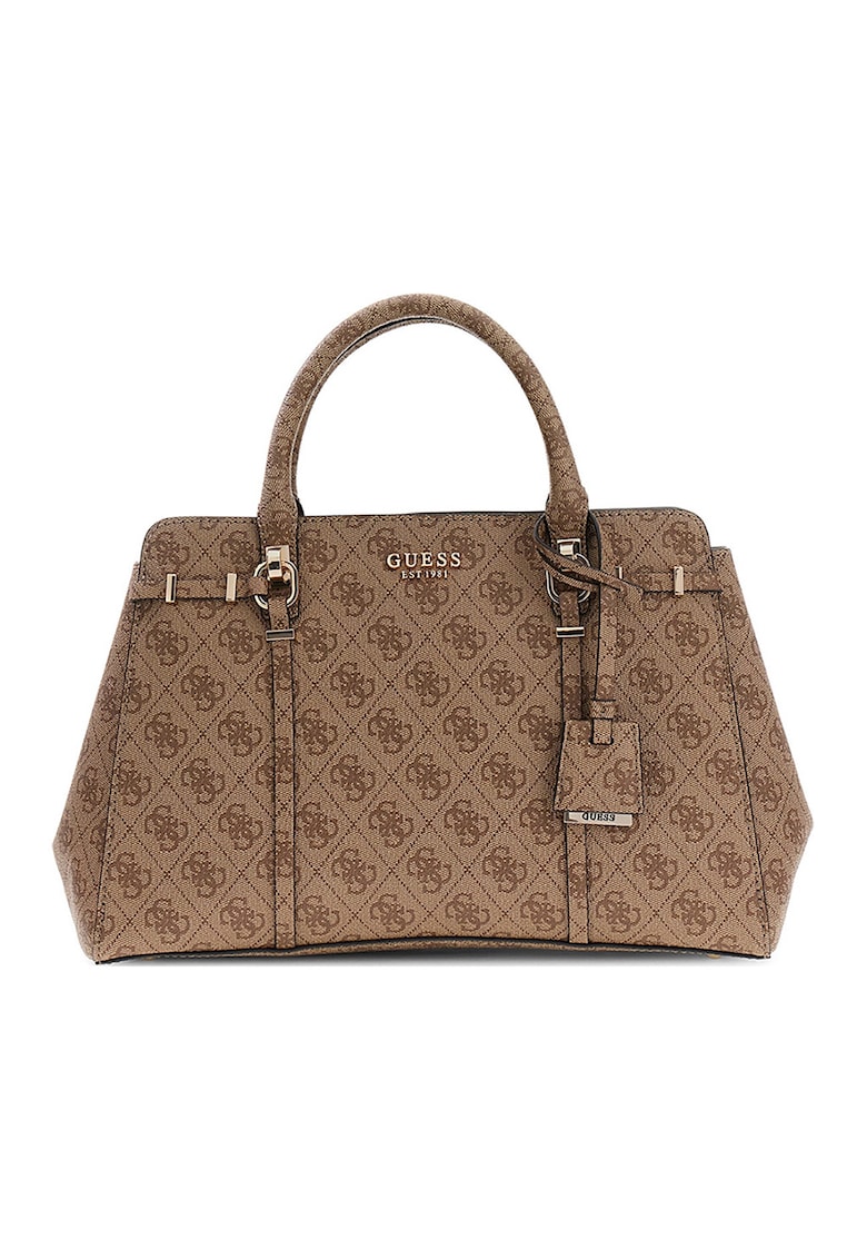 Geanta de piele ecologica cu bareta de umar si model monograma Leona - Caramel