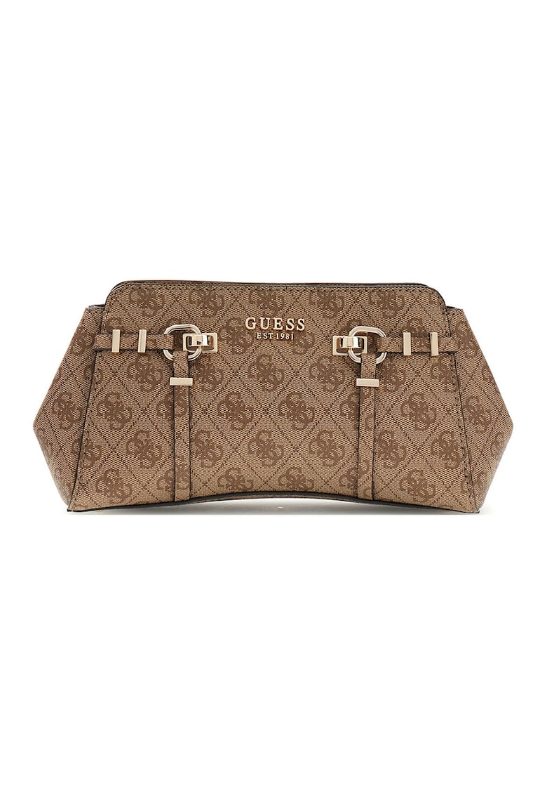 Geanta de umar cu model monograma si bareta detasabila Leona - Caramel