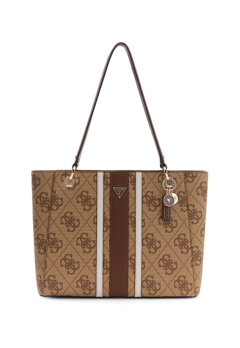 Geanta shopper de piele ecologica cu model monograma Noelle II - Maro/Alb murdar