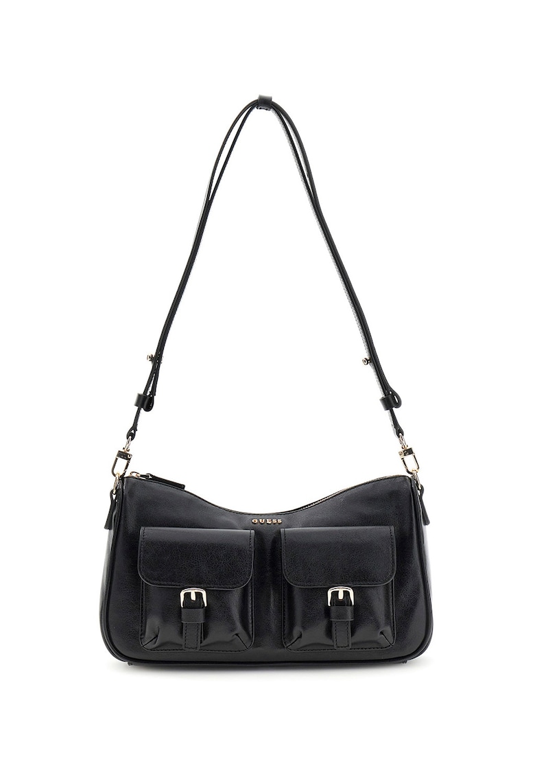 Geanta de piele ecologica cu bareta de umar si doua buzunare frontale Kassie - Negru