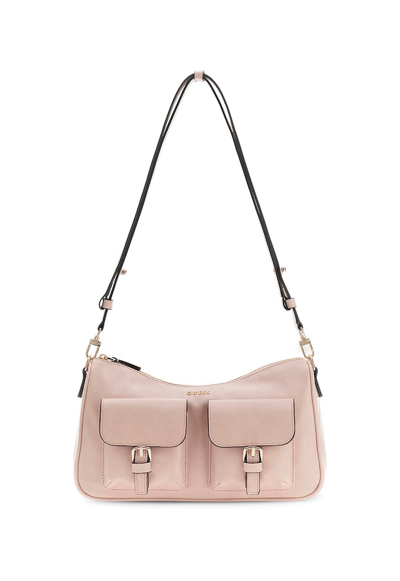 Geanta de piele ecologica cu bareta de umar si doua buzunare frontale Kassie - Roz deschis