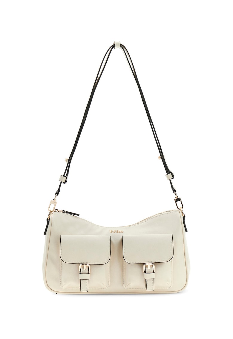 Geanta de piele ecologica cu bareta de umar si doua buzunare frontale Kassie - Alb fildes
