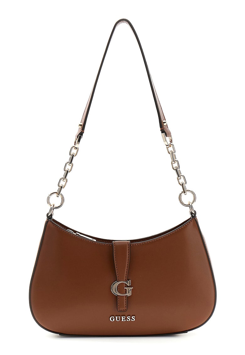 Geanta de piele ecologica cu bareta de umar si buzunar cu fermoar Carrie - Maro cognac