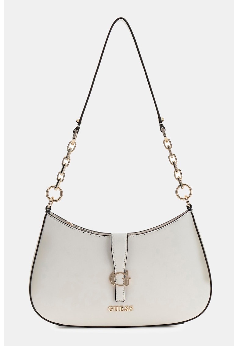 Geanta de piele ecologica cu bareta de umar si buzunar cu fermoar Carrie - Alb fildes