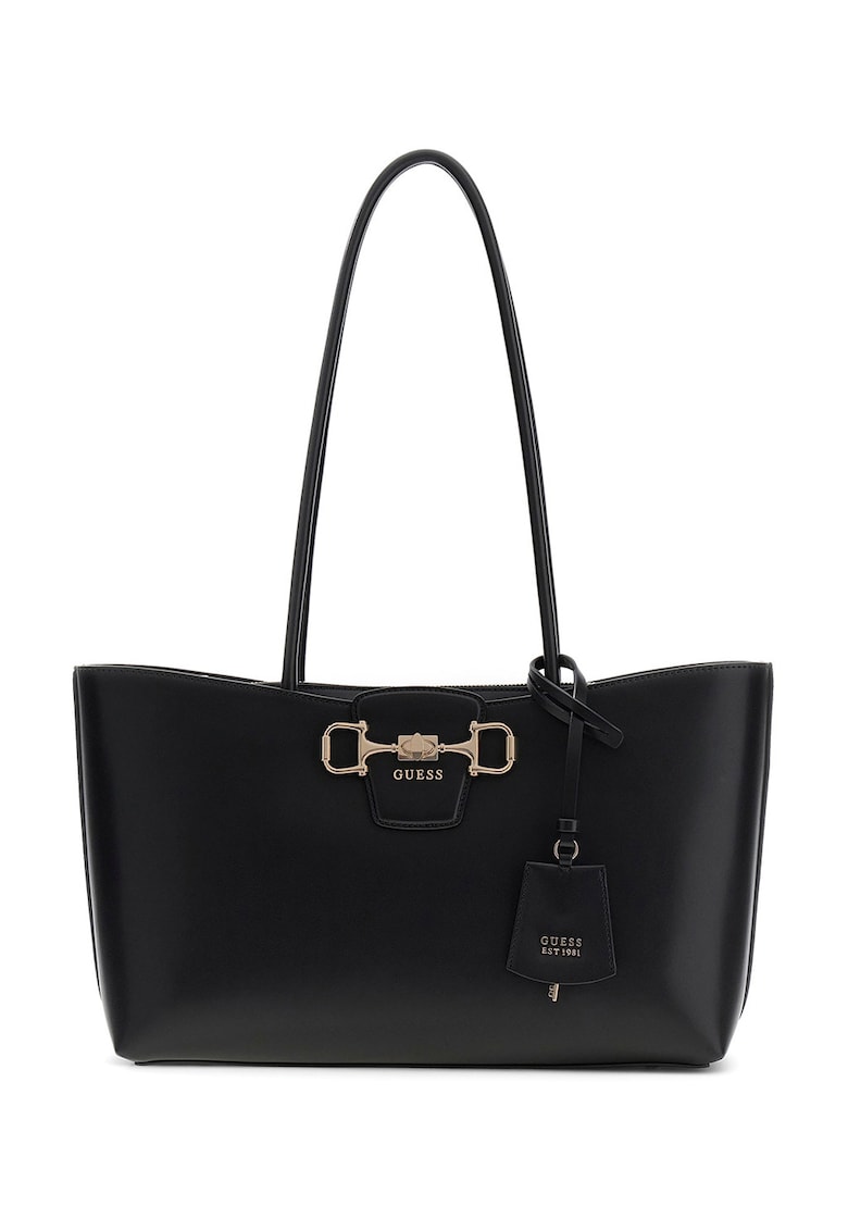 Geanta shopper cu fermoar si logo Janie - Negru