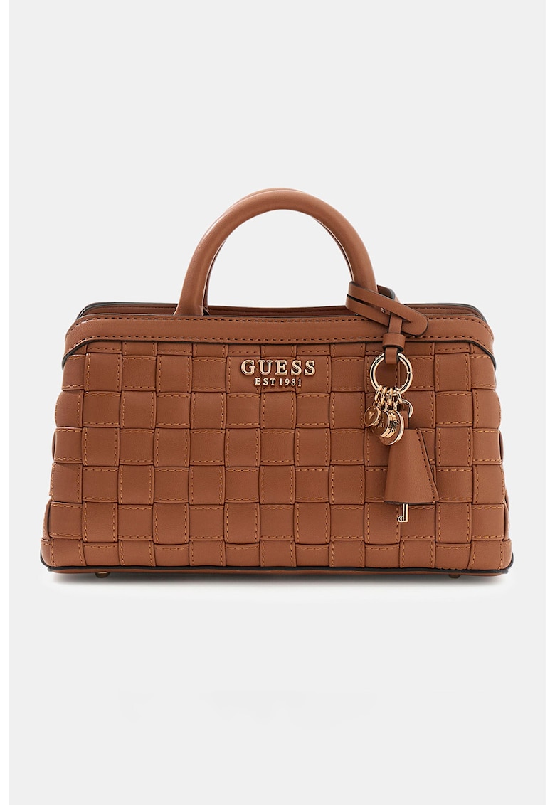 Geanta de piele ecologica cu maner si logo metalic Sandy - Maro cognac