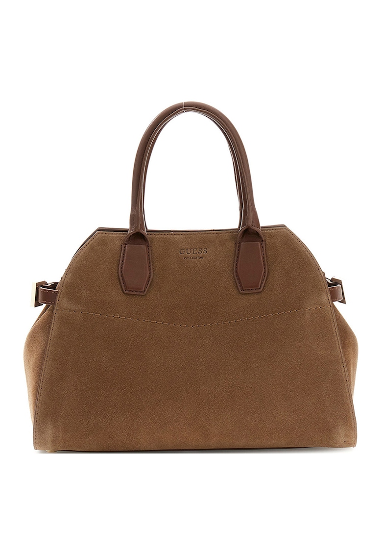 Geanta de piele intoarsa cu maner Liza - Caramel