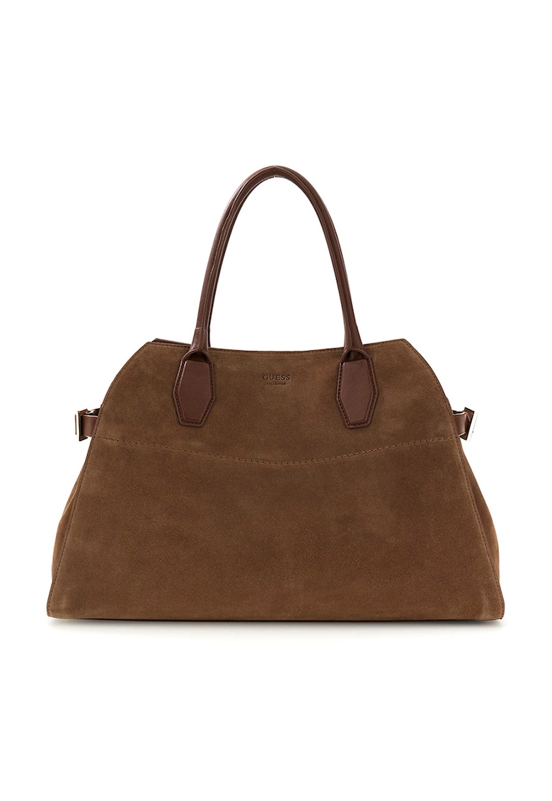 Geanta tote de piele intoarsa Liza - Maro inchis/Caramel