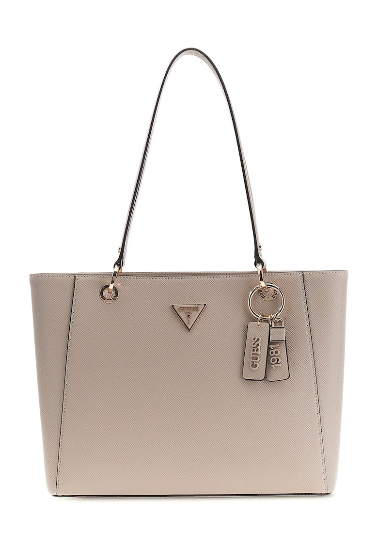 Geanta tote din piele ecologica cu pandantiv logo Noelle - Maro taupe deschis