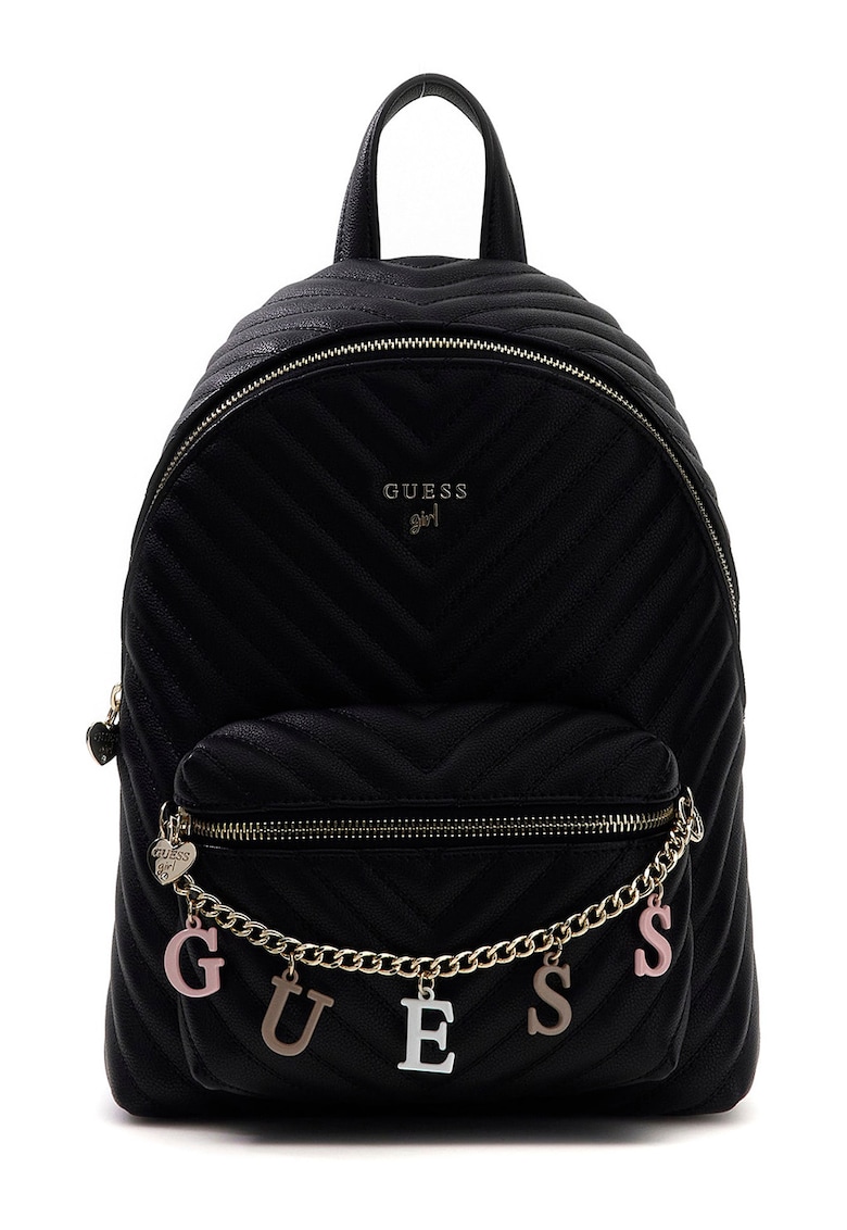 Rucsac matlasat de piele ecologica cu lant decorativ - Negru