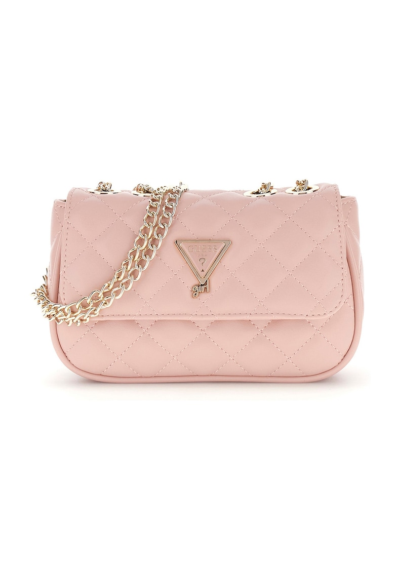 Geanta crossbody mini de piele ecologica cu bareta din lant - Roz pal