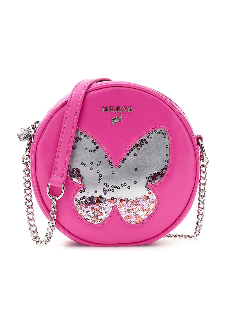 Geanta crossbody cu logo si paiete - Fucsia