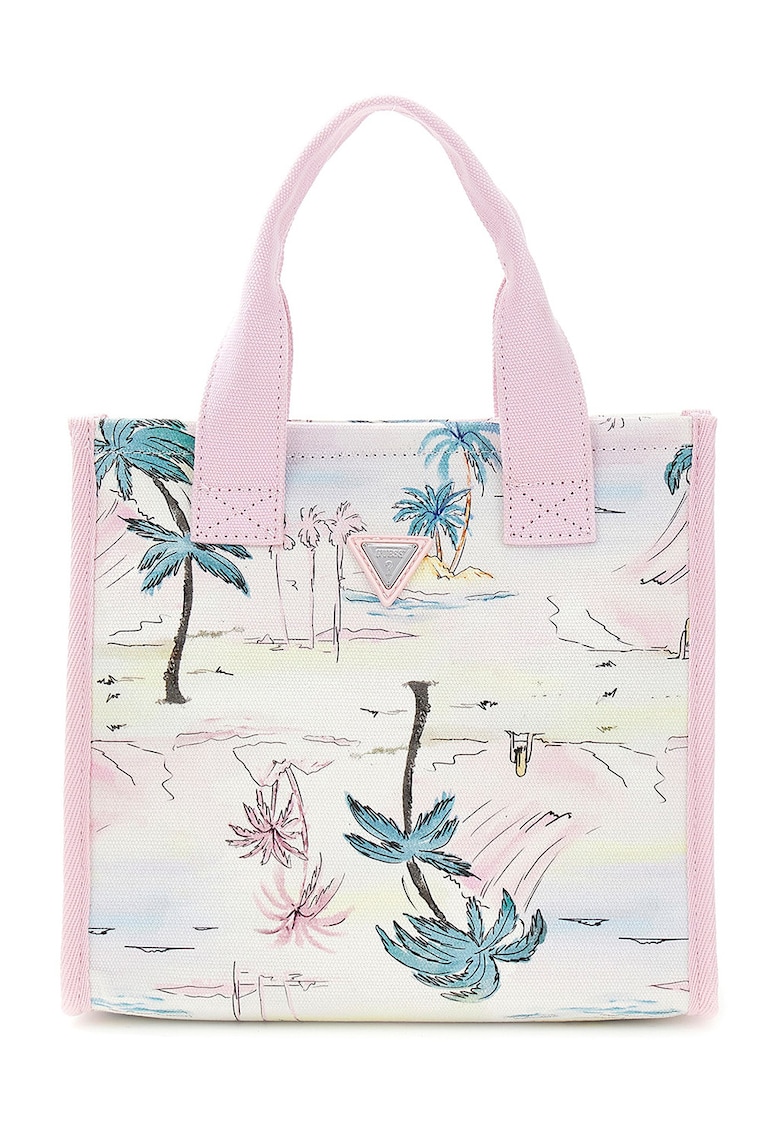 Geanta shopper din bumbac - pentru plaja - Roz pastel/Verde persan