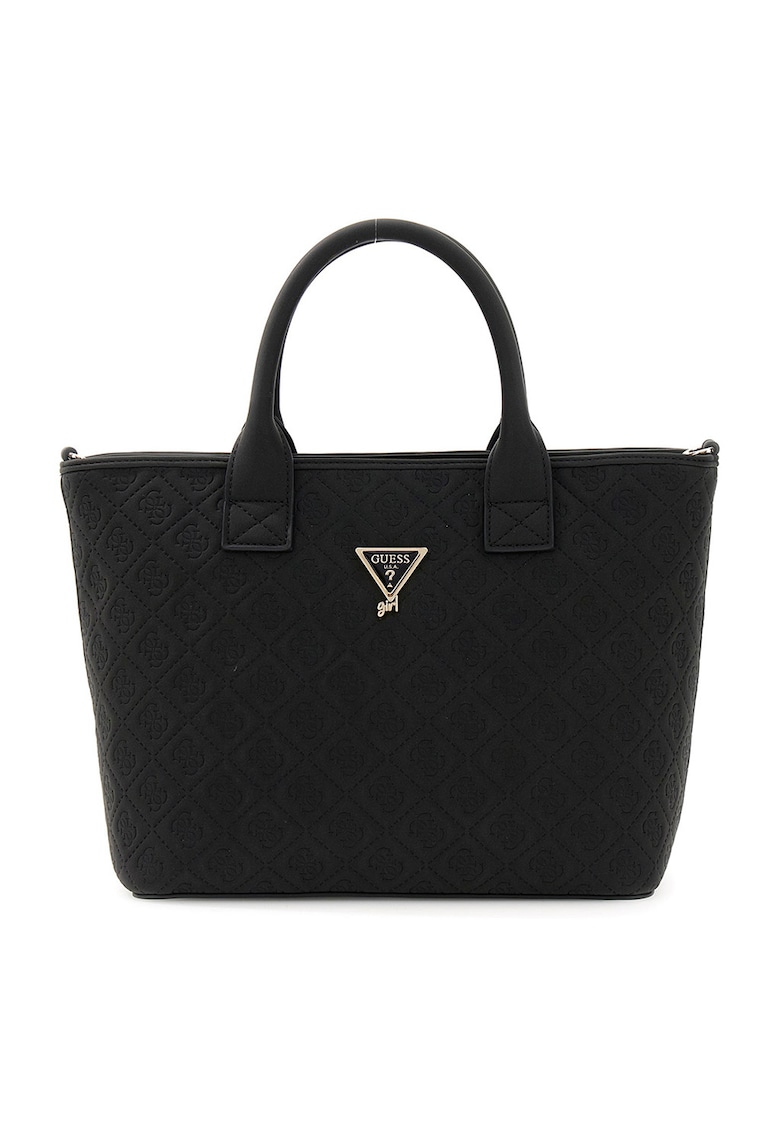 Geanta tote din piele ecologica cu logo stantat - Negru