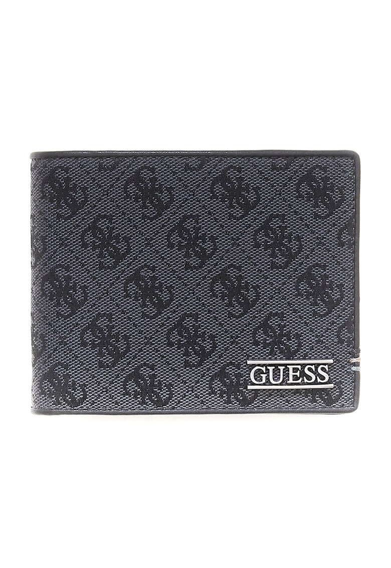 Portofel pliabil din piele ecologica cu model monograma - Negru