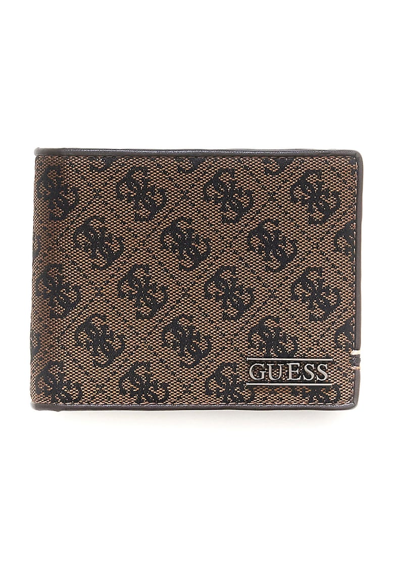 Portofel pliabil din piele ecologica cu model monograma - Negru stins/Maro deschis