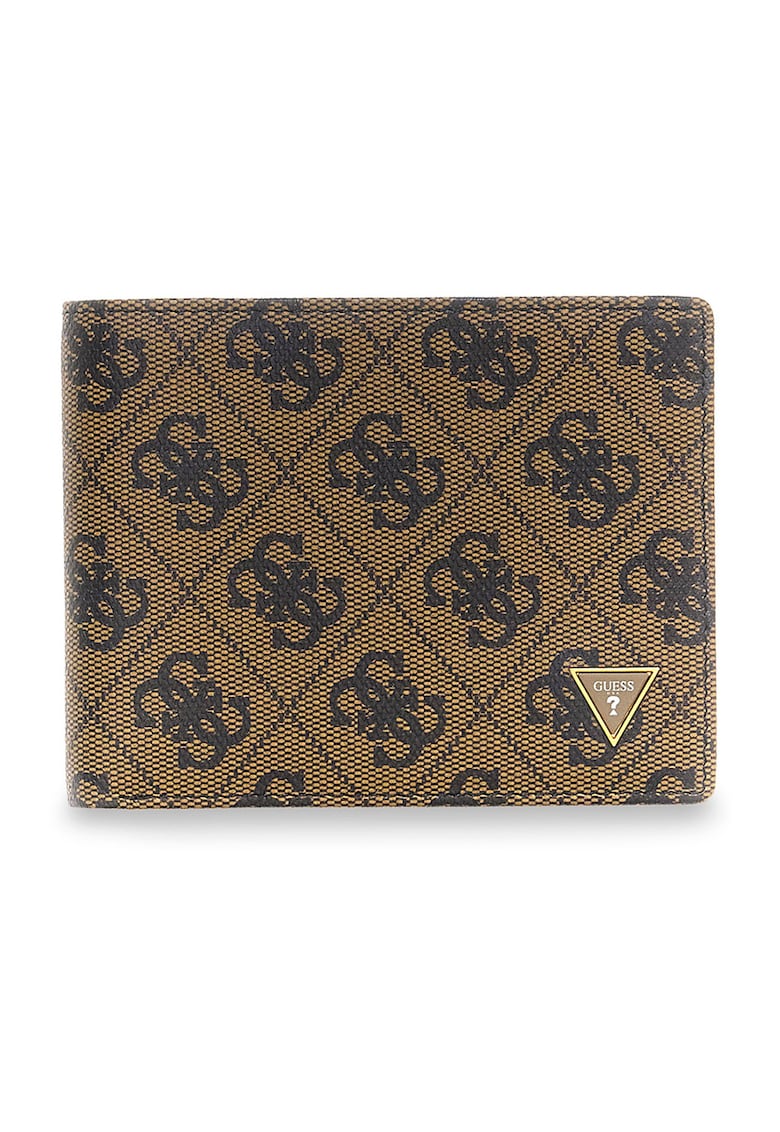 Portofel pliabil din piele cu imprimeu logo Milano - Maro inchis/Negru