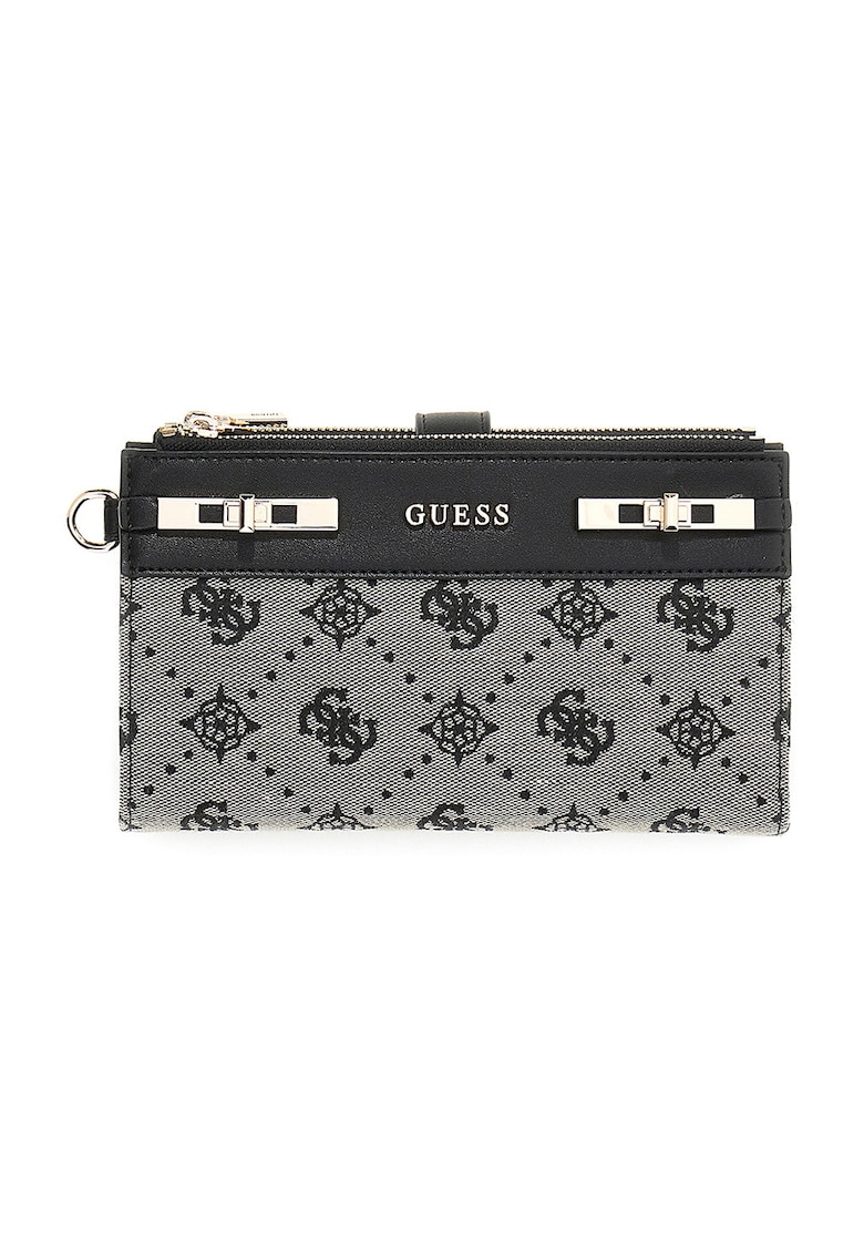 Portofel cu monograma si fermoar Melinda - Negru/Gri inchis