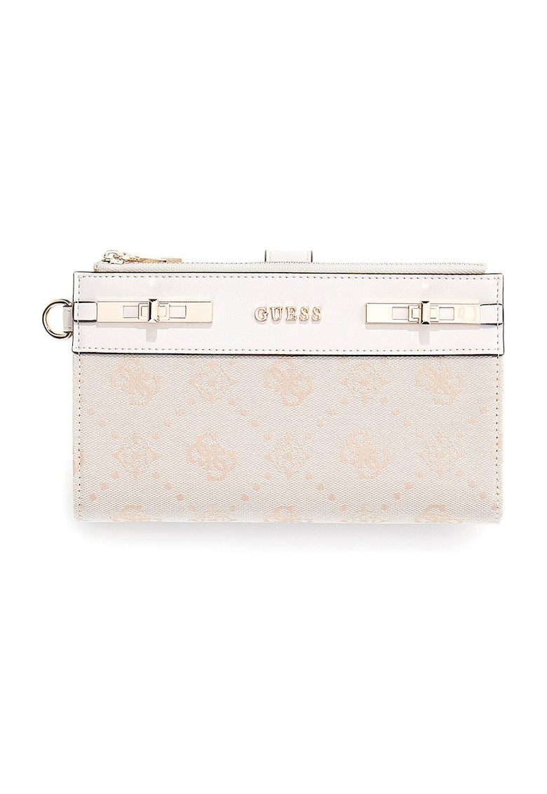 Portofel cu monograma si fermoar Melinda - Alb/Maro