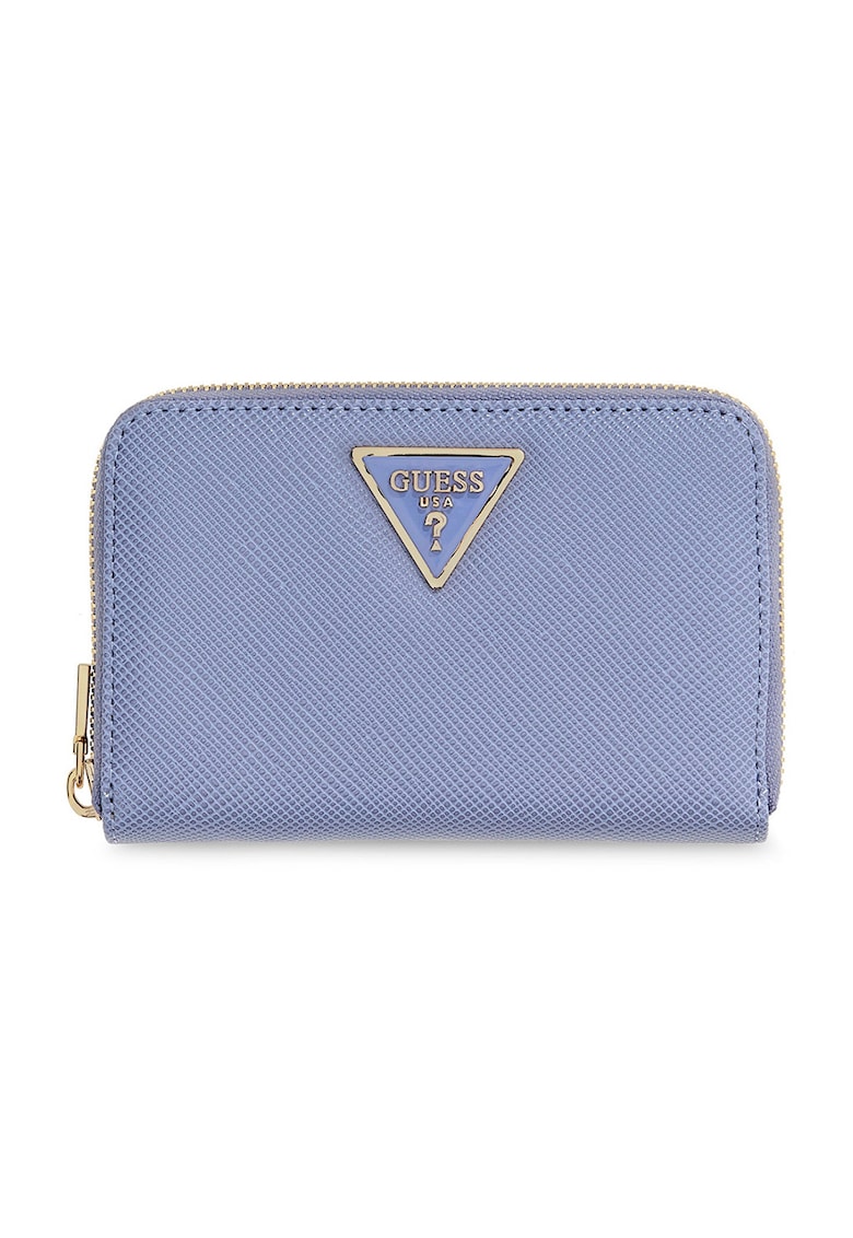 Portofel din piele ecologica saffiano cu logo metalic - Albastru indigo