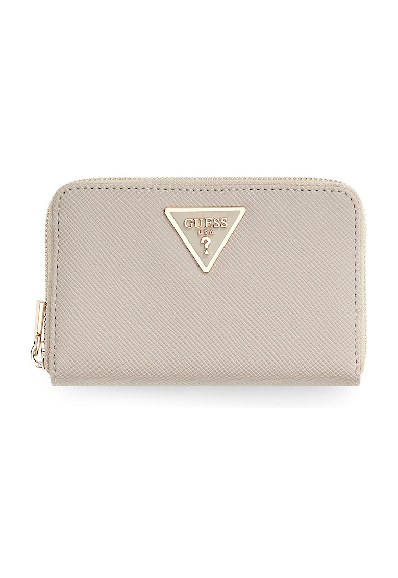 Portofel din piele ecologica saffiano cu logo metalic - Maro taupe deschis