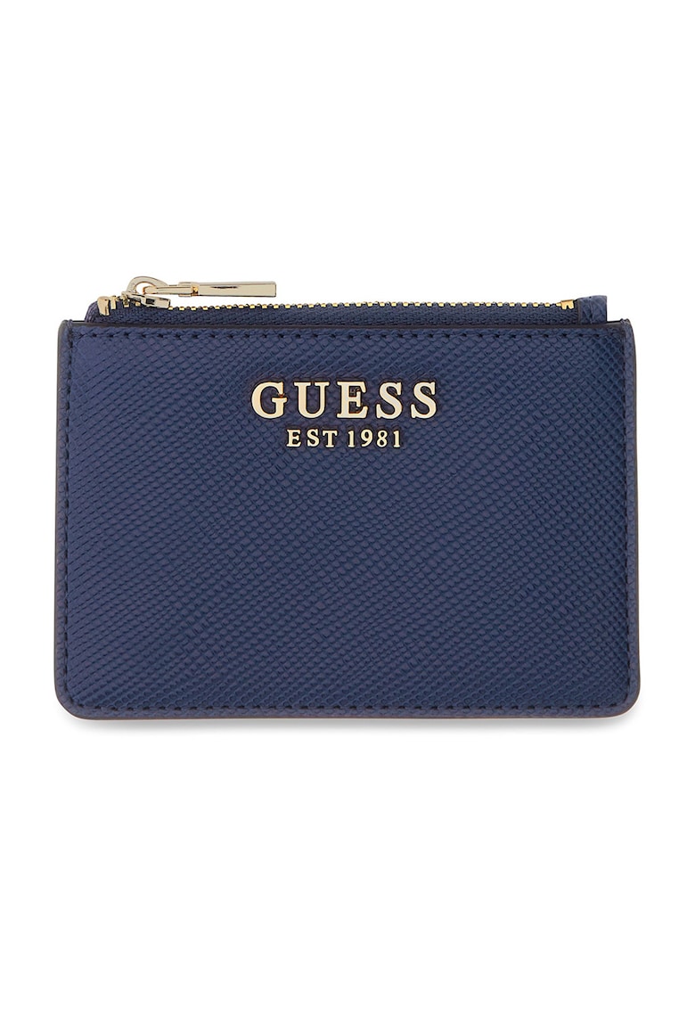 Portcart de piele ecologica cu logo metalic Patsie - Bleumarin