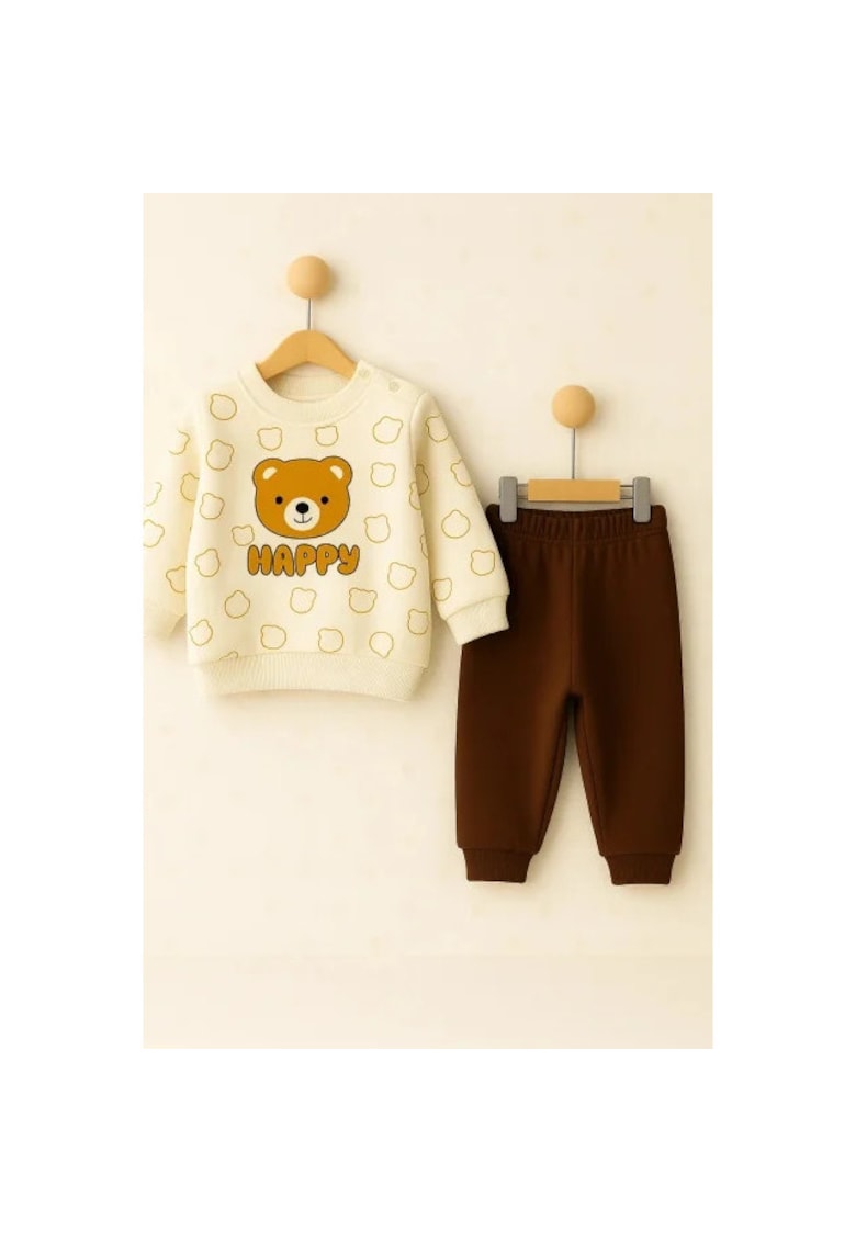 Set bluzita si pantaloni bebelus „happy bear” - maro