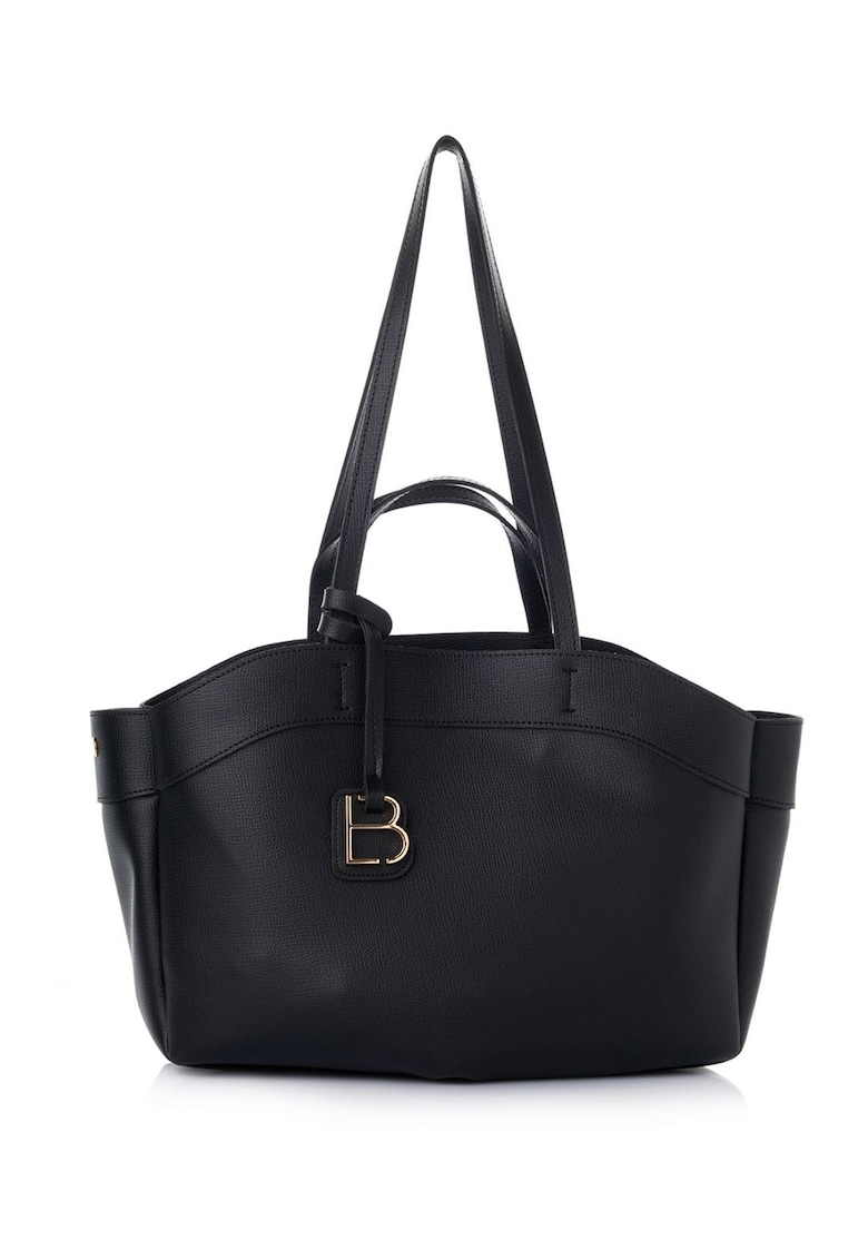 Geanta din piele ecologica cu accesoriu logo detasabil - Negru - 22x42x19