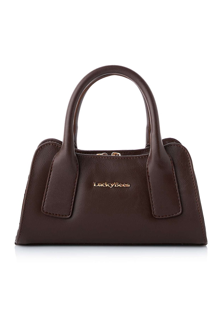 Geanta din piele ecologica cu bareta de umar detasabila - Maro inchis