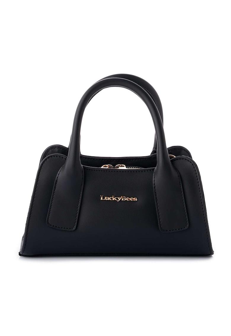 Geanta din piele ecologica cu bareta de umar detasabila - Negru