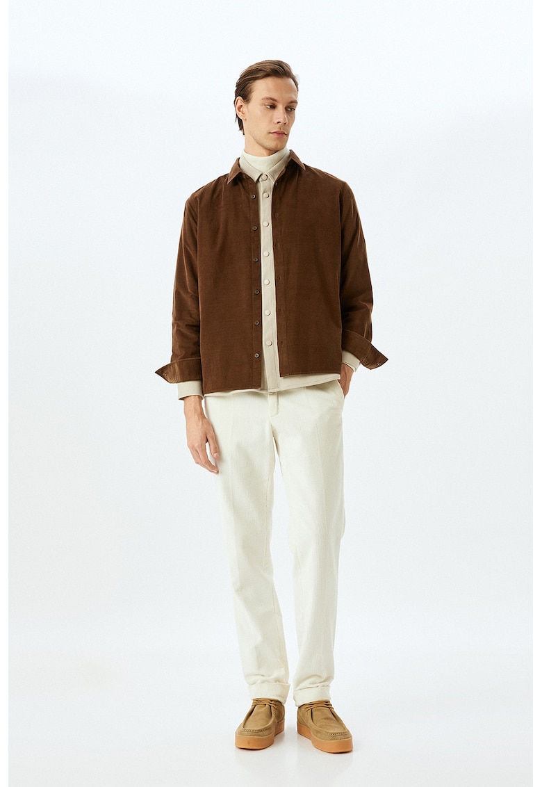 Camasa din reiat cu mansete cu nasturi - Maro scortisoara