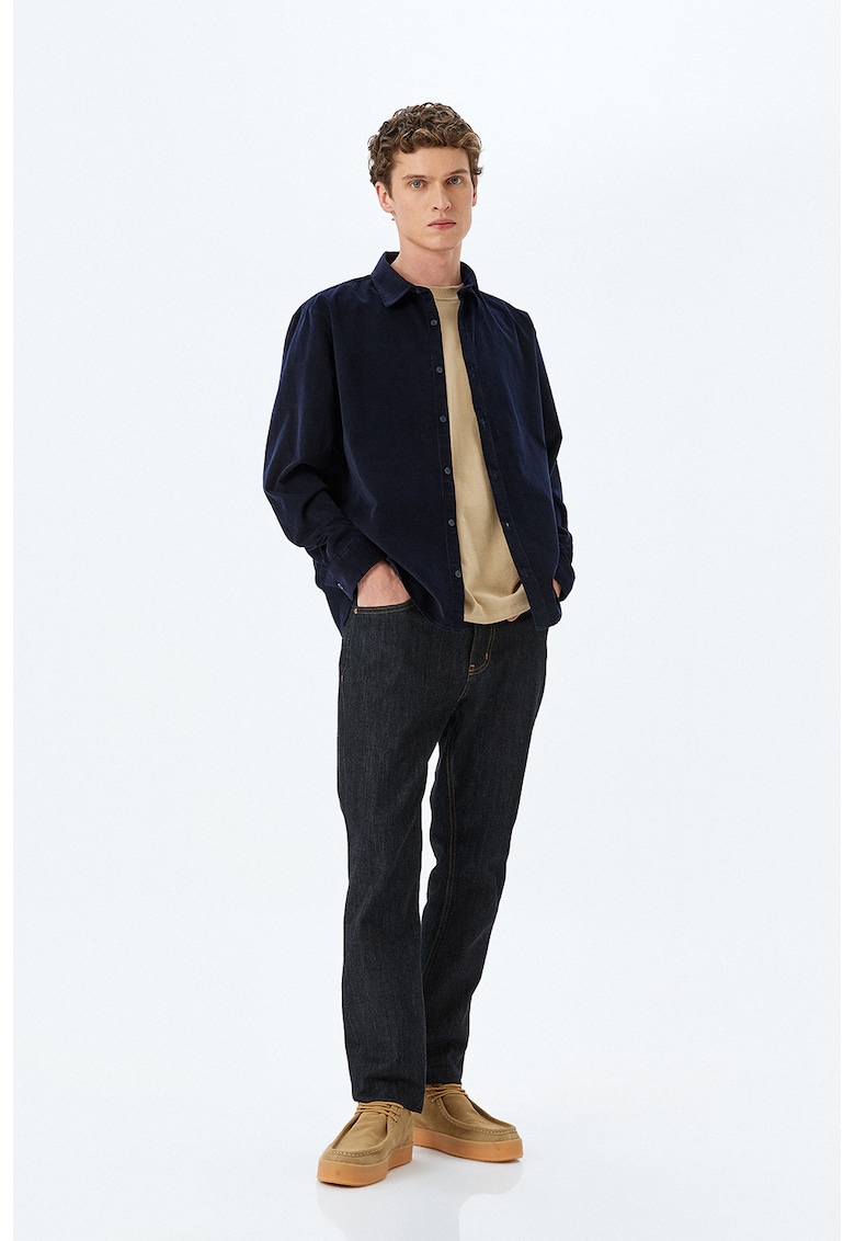 Camasa din reiat cu mansete cu nasturi - Albastru ultramarin