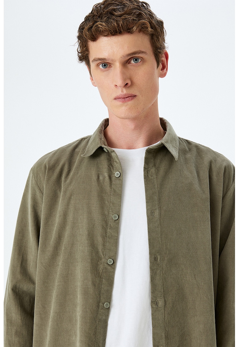 Camasa din reiat cu mansete cu nasturi - Kaki