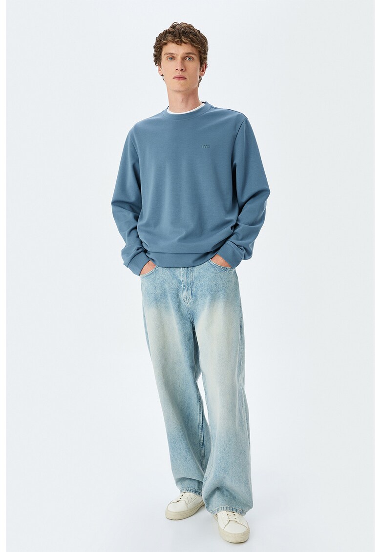 Bluza de trening lejera cu imprimeu text discret - Albastru prafuit