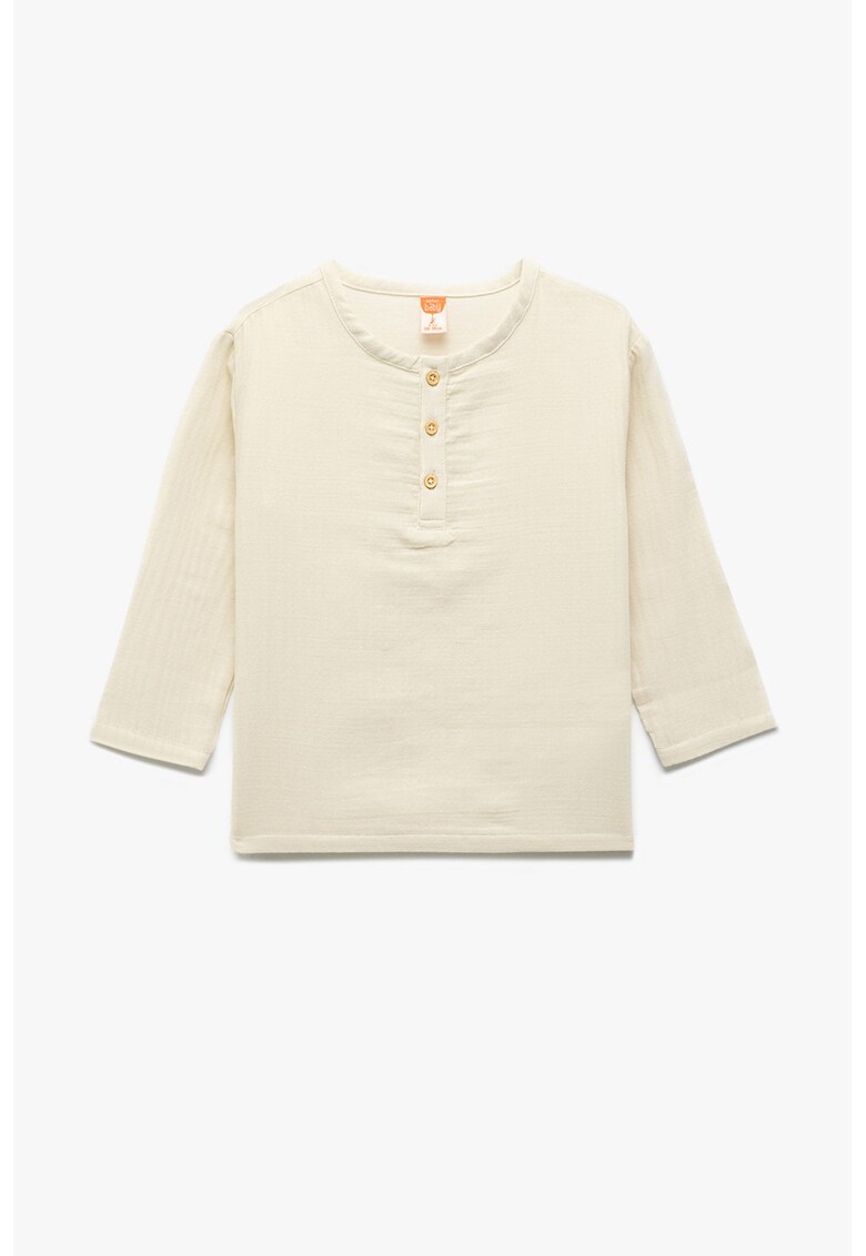 Bluza din bumbac cu decolteu henley - Crem