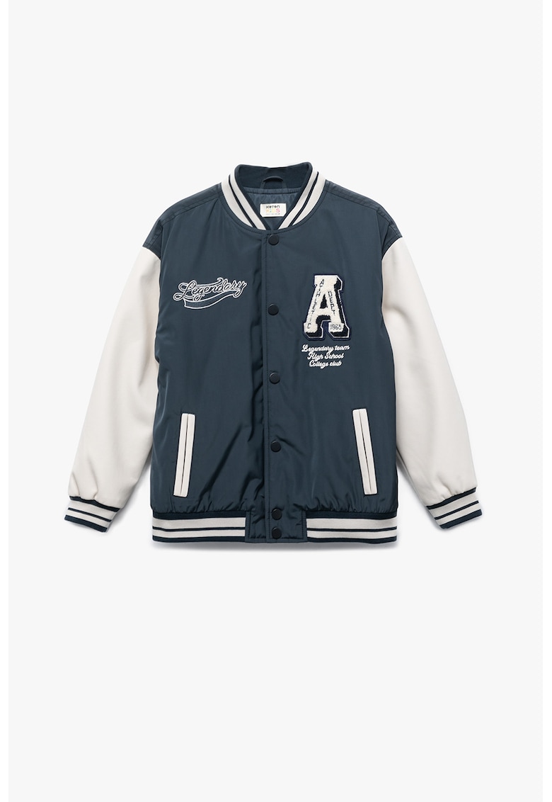 Jacheta bomber cu text - Alb/Albastru ultramarin