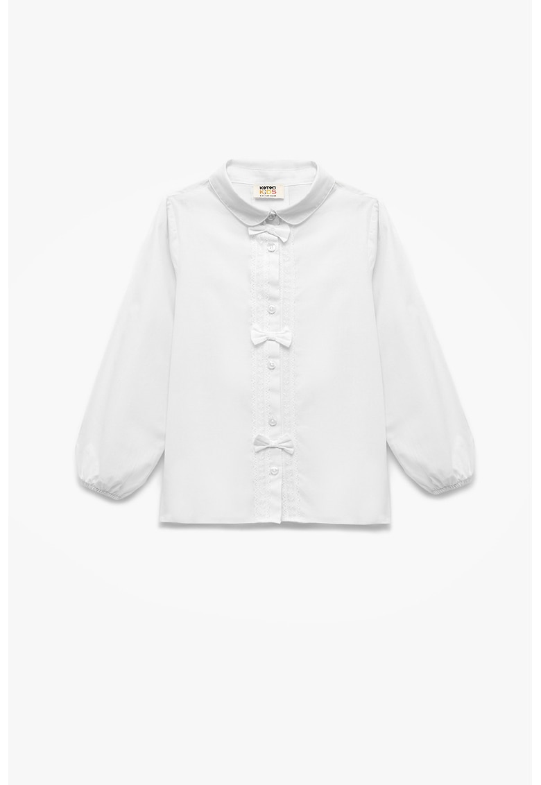 Camasa cu insertii brodate si aplicatii cu funda - Alb murdar