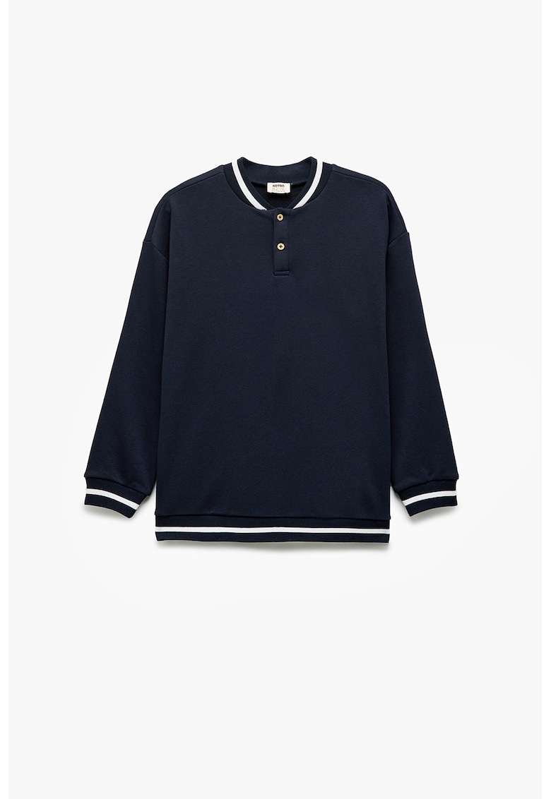 Bluza de trening cu guler baseball - Alb/Bleumarin