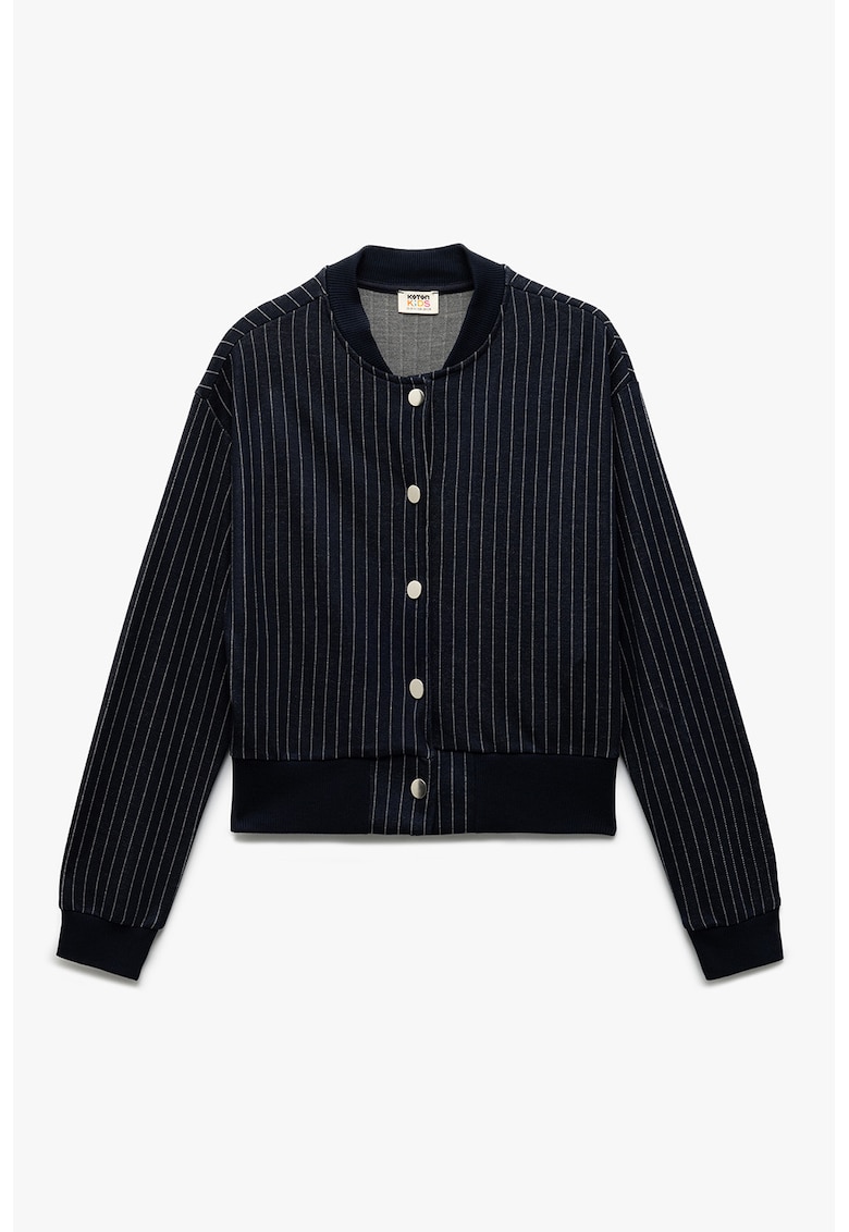 Jacheta cu model in dungi si guler baseball - Alb/Bleumarin