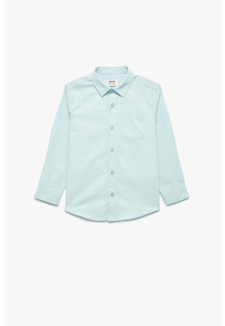 Camasa din bumbac cu buzunar pe piept - Albastru aquamarin