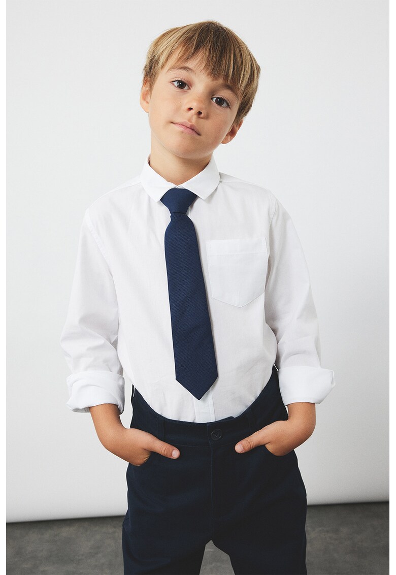 Camasa din bumbac cu model uni si maneci lungi - Alb