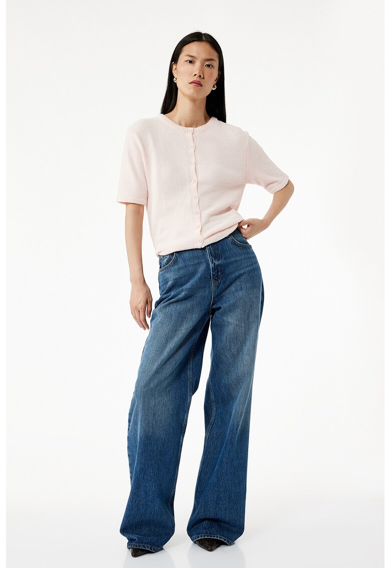 Cardigan tricotat cu maneci scurte - Roz deschis