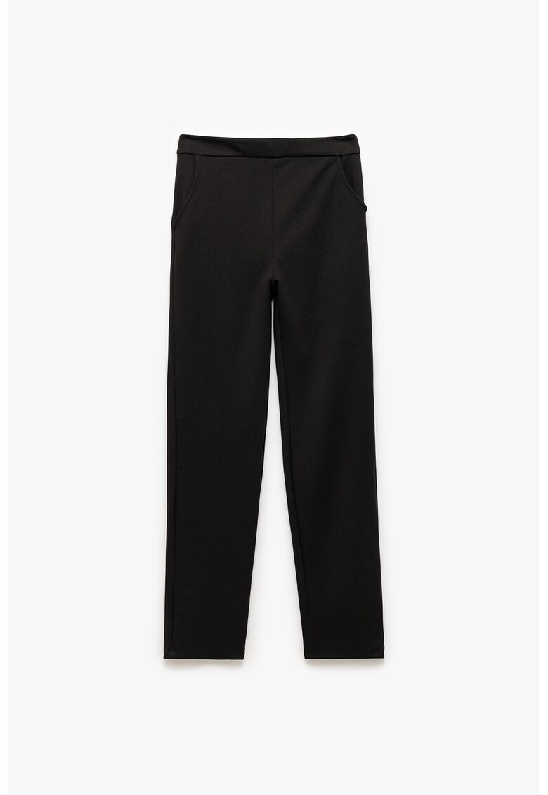 Pantaloni cu model uni si buzunare laterale - Negru