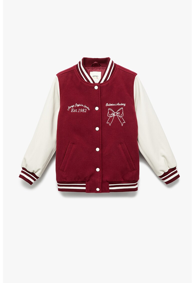 Jacheta varsity cu guler baseball - Alb/Visiniu