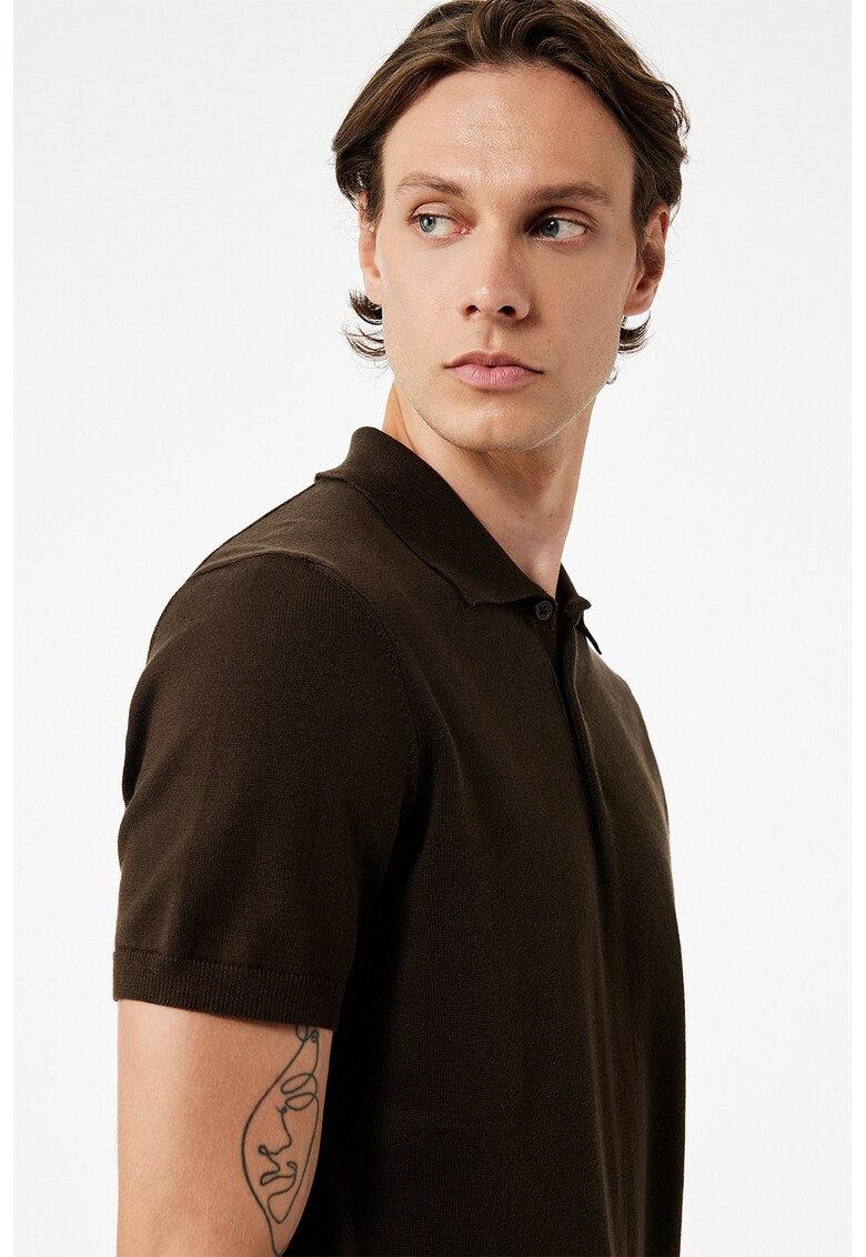 Tricou polo cu model uni - Maro inchis