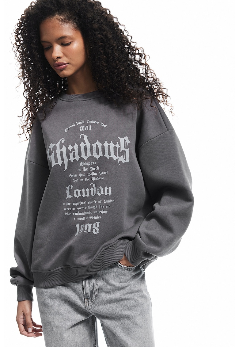 Bluza de trening lejera cu imprimeu text - Maro camel