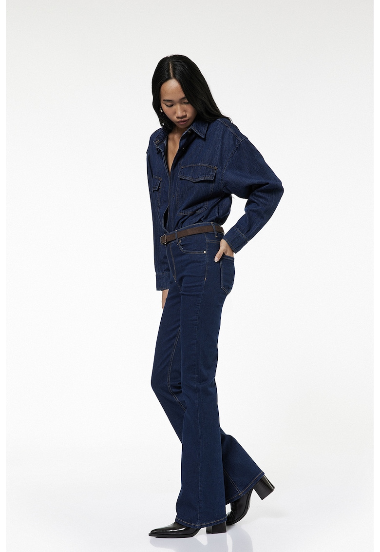 Blugi cu croiala bootcut si talie inalta - Bleumarin