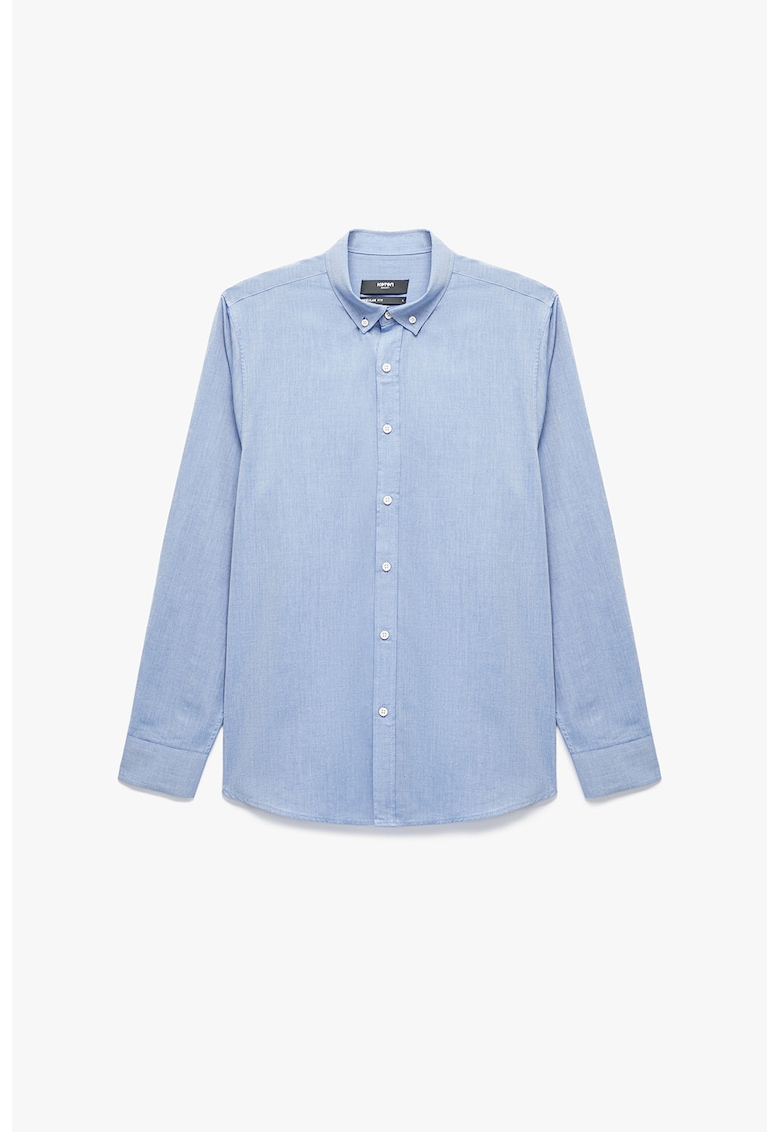 Camasa uni de bumbac cu guler fixat cu nasturi - Albastru azur