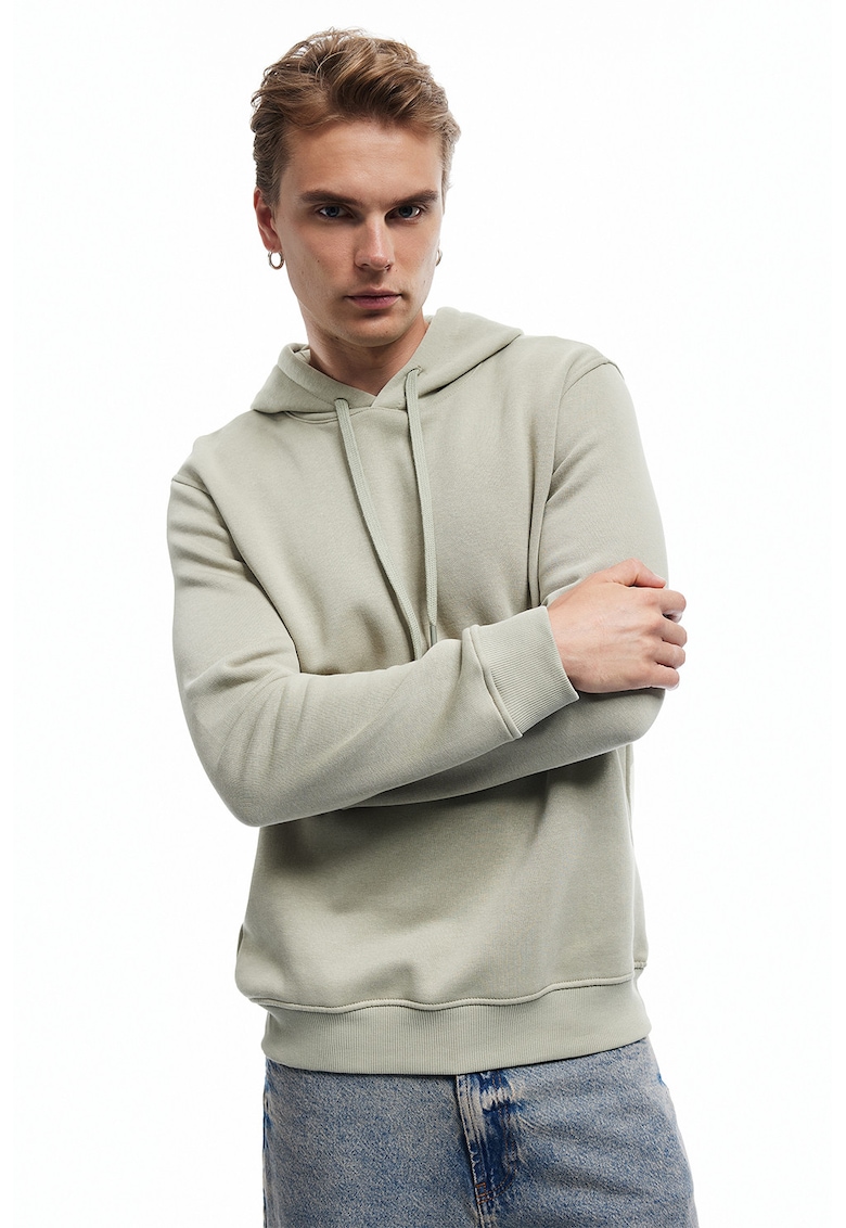 Hanorac cu model uni - Verde pal
