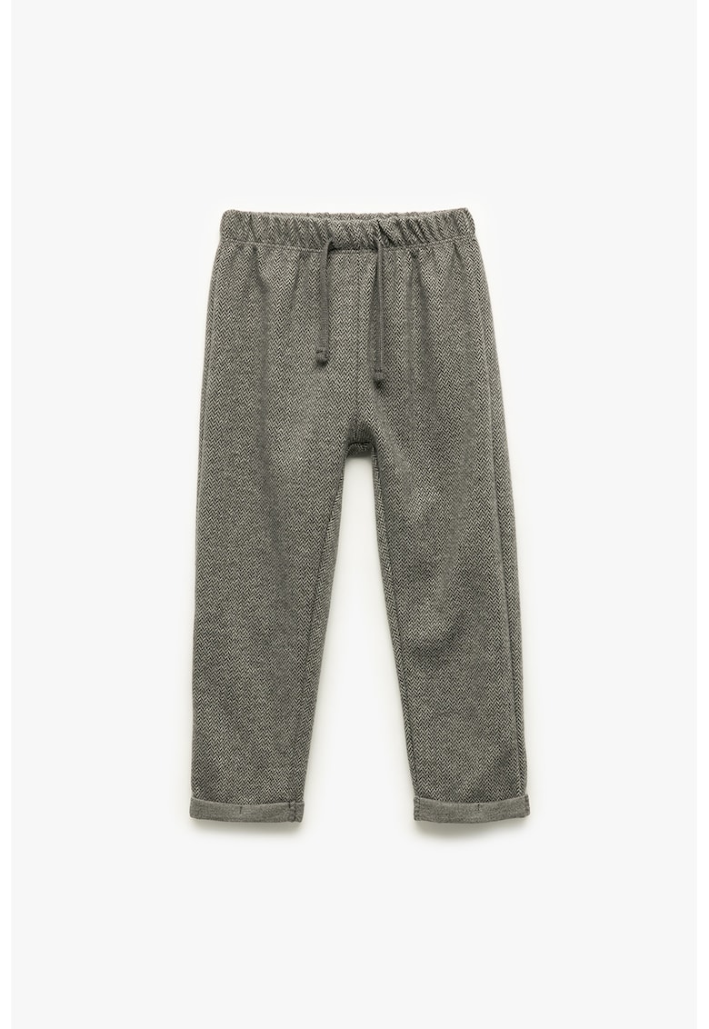 Pantaloni cu snur de ajustare si model herringbone - Gri melange
